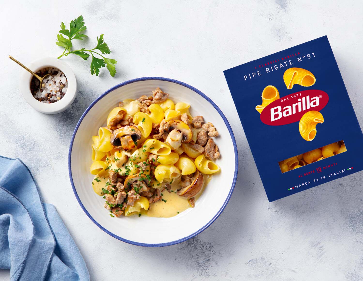 Паста Barilla с индейкой и грибами